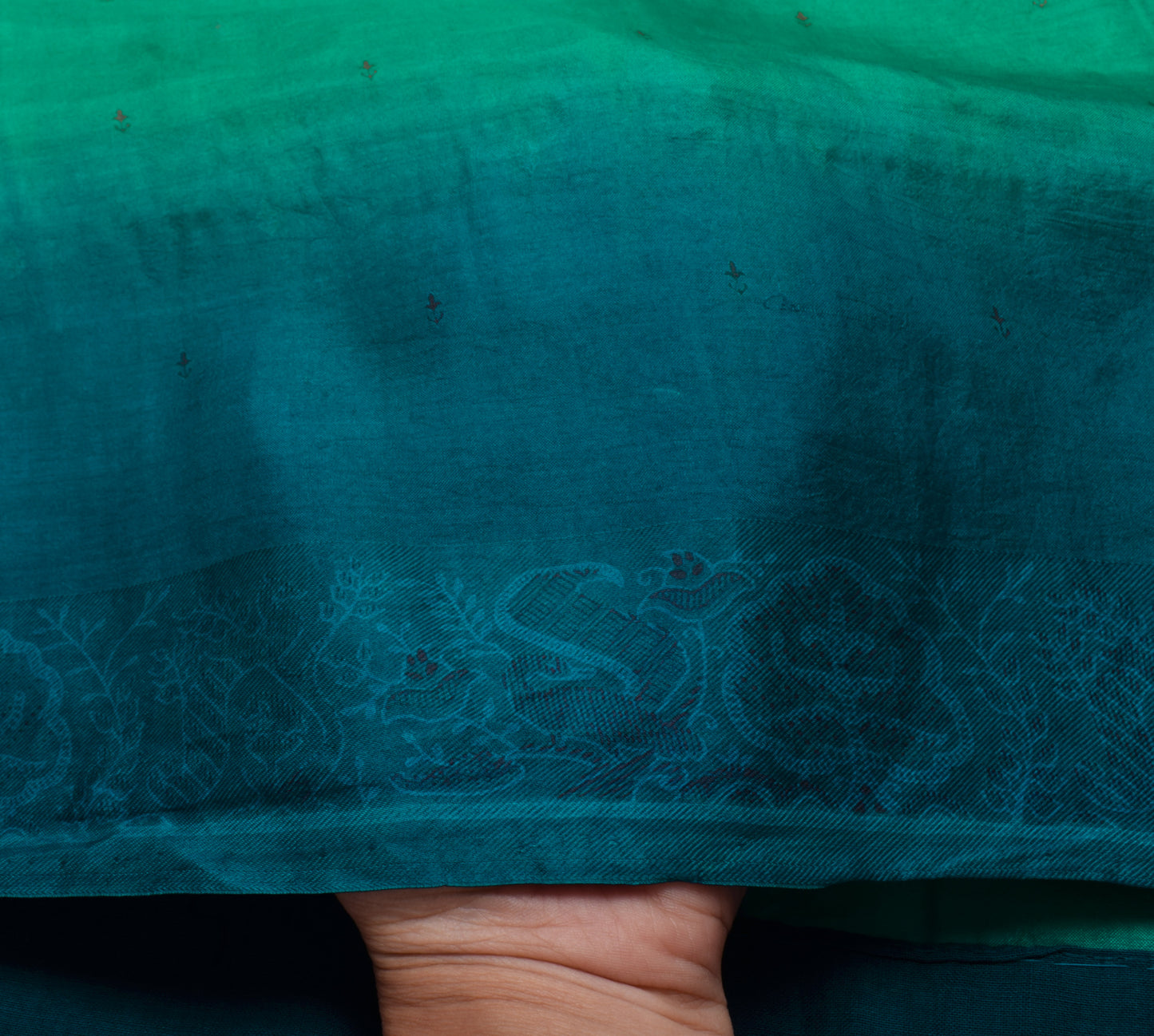Sushila Vintage Aqua Green Scrap Saree 100% Pure Silk Printed Sari 5 Yard Fabric