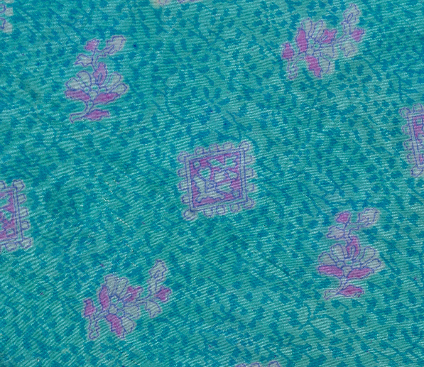 Sushila Vintage Aqua Blue Scrap Saree Blend Silk Printed Floral Sari Fabric