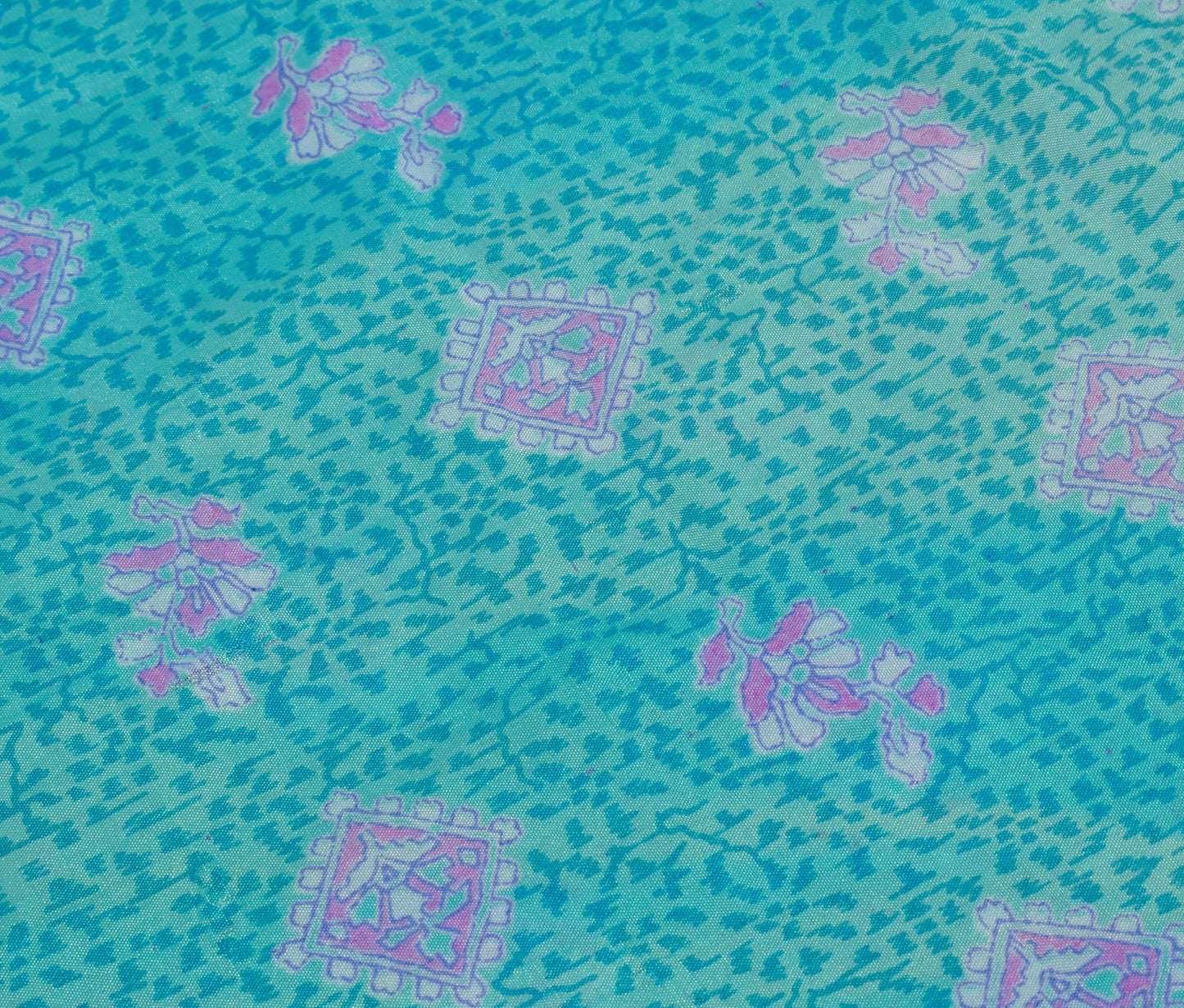 Sushila Vintage Aqua Blue Scrap Saree Blend Silk Printed Floral Sari Fabric