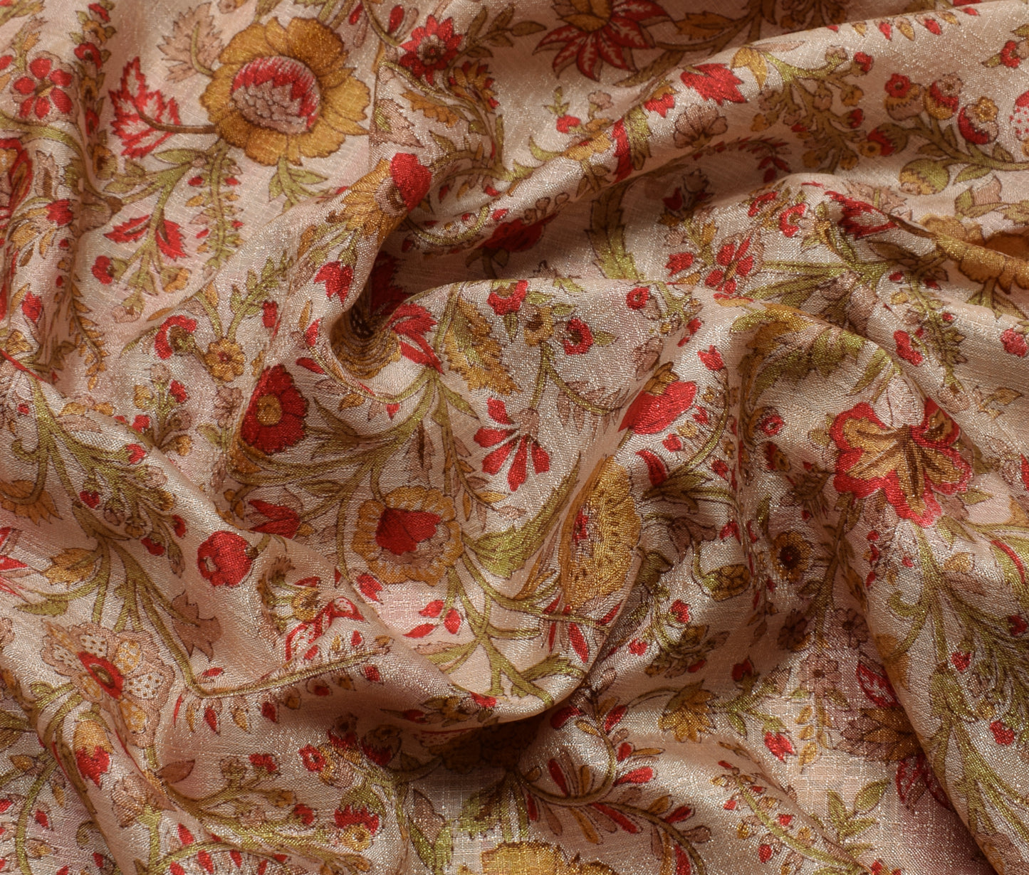 Sushila Vintage Cream Indian Scrap Saree Blend Silk Printed Floral Sari Fabric
