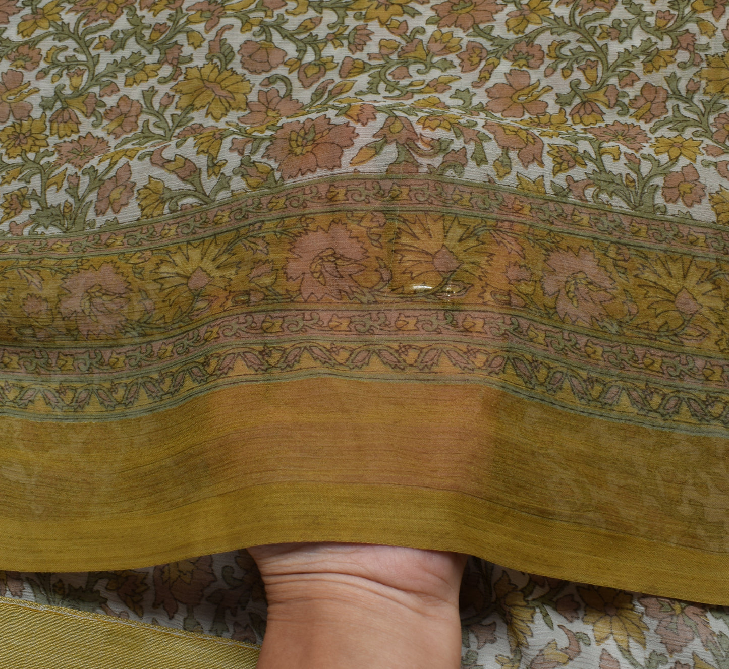 Sushila Vintage White Scrap Saree Blend Chiffon Silk Printed Floral Sari Fabric