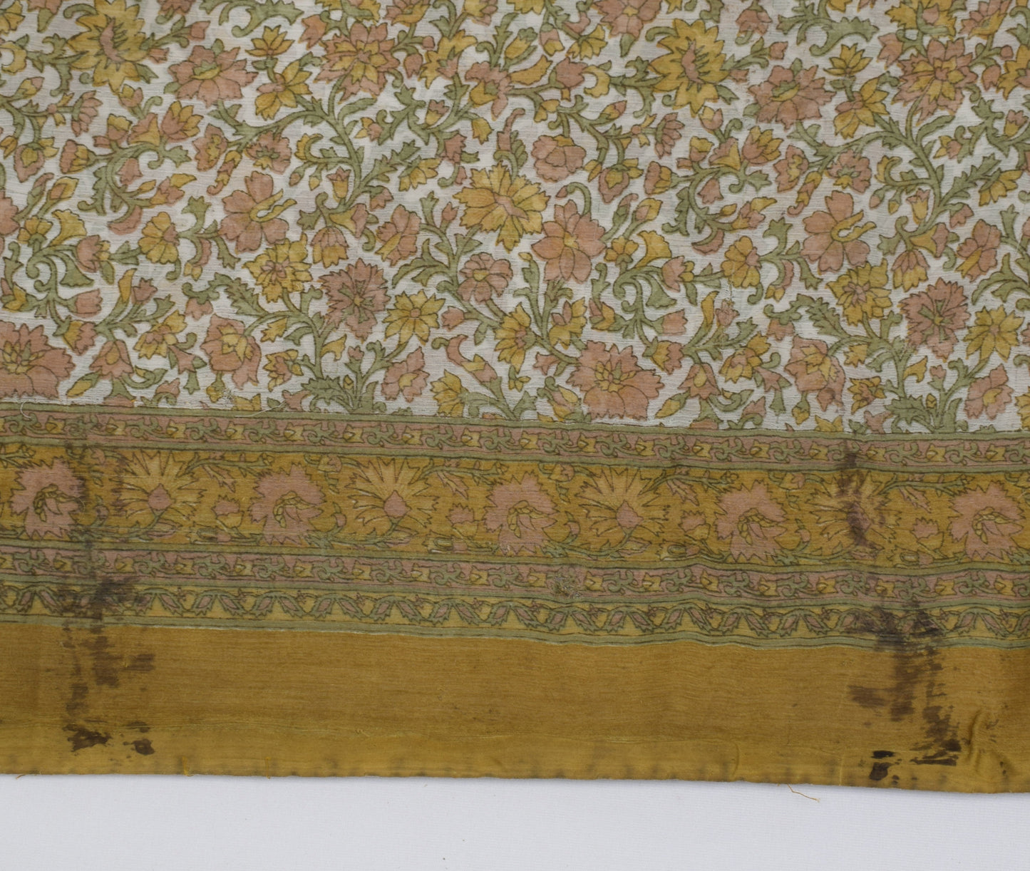 Sushila Vintage White Scrap Saree Blend Chiffon Silk Printed Floral Sari Fabric