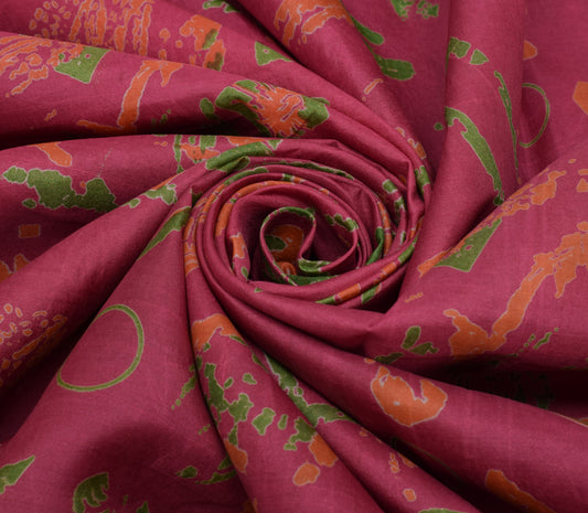 Sushila Vintage Dark Pink Scrap Saree 100% Pure Silk Printed 5 Yard Sari Fabric