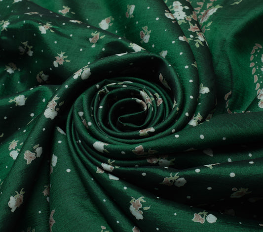 Sushila Vintage Green Scrap Saree 100% Pure Silk Printed Floral Sari Fabric