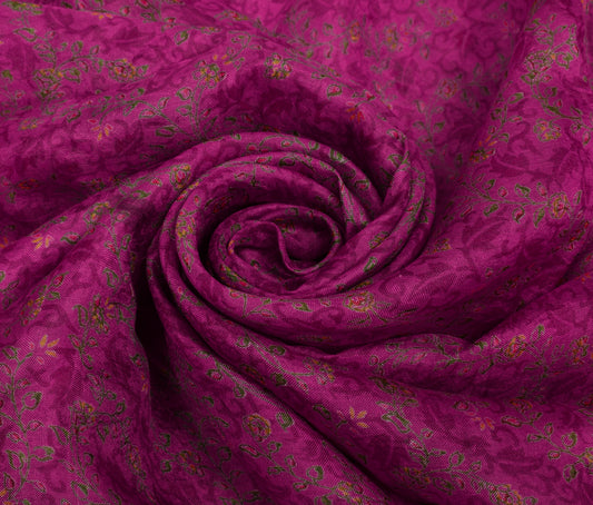 Sushila Vintage Dark Pink Scrap Saree 100% Pure Silk Printed Floral Sari Fabric