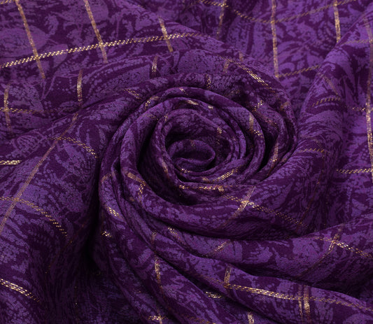 Sushila Vintage Purple Scrap Saree Pure Georgette Silk Printed Sari Fabric