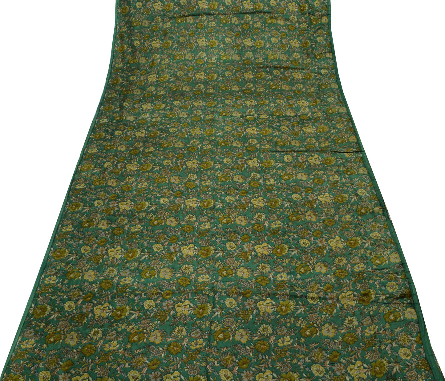 Sushila Vintage Green Scrap Saree 100% Pure Silk Printed Floral Sari Fabric