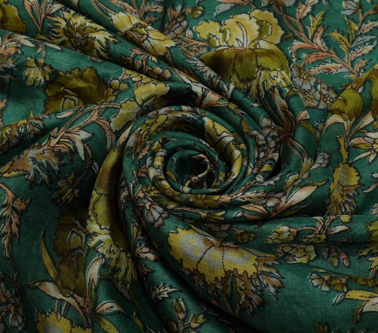 Sushila Vintage Green Scrap Saree 100% Pure Silk Printed Floral Sari Fabric