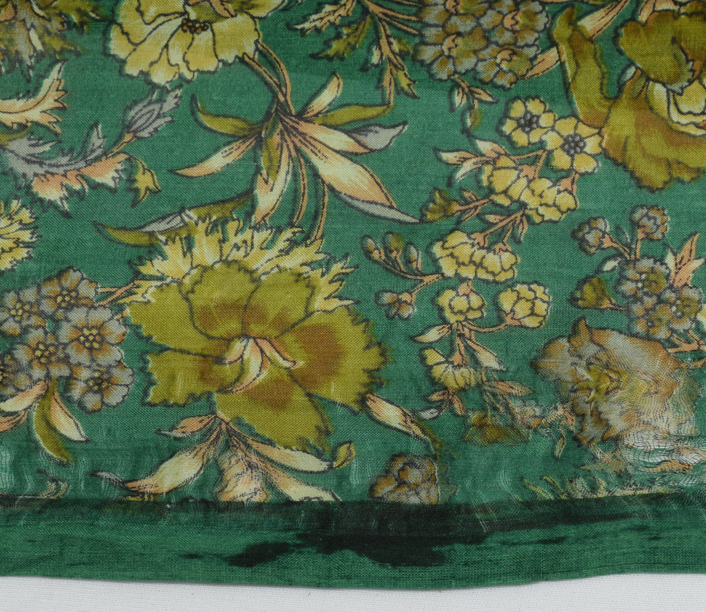 Sushila Vintage Green Scrap Saree 100% Pure Silk Printed Floral Sari Fabric