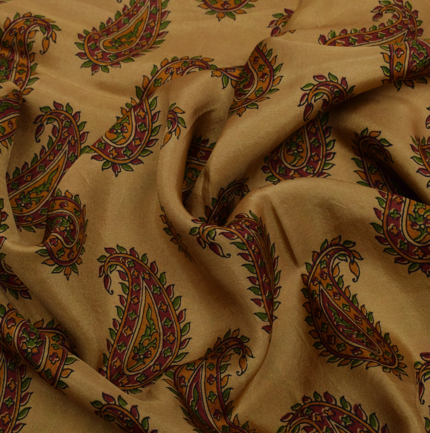 Sushila Vintage Brown Scrap Saree 100% Pure Silk Printed Paisley Sari Fabric