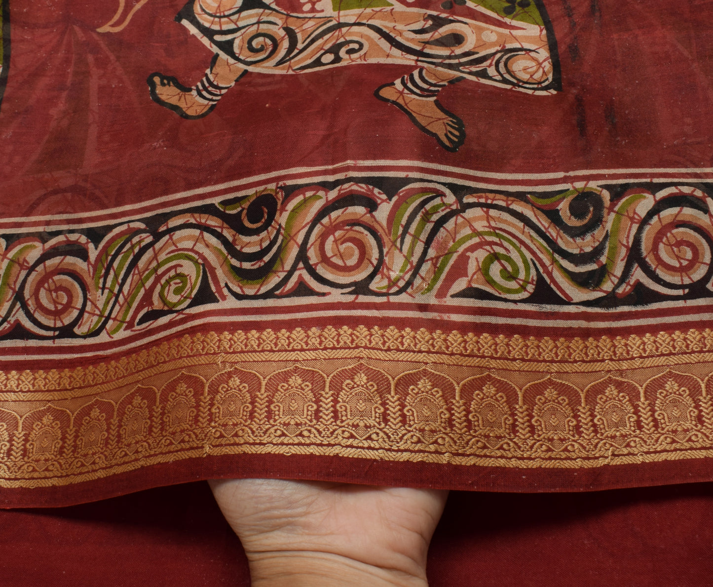 Sushila Vintage Mustard Scrap Saree 100% Pure Silk Printed 5 Yard Sari Fabric