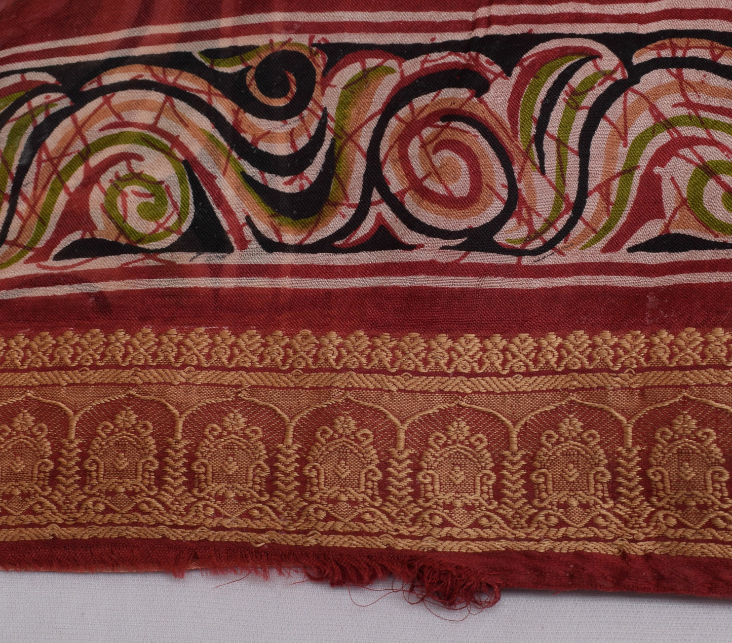 Sushila Vintage Mustard Scrap Saree 100% Pure Silk Printed 5 Yard Sari Fabric