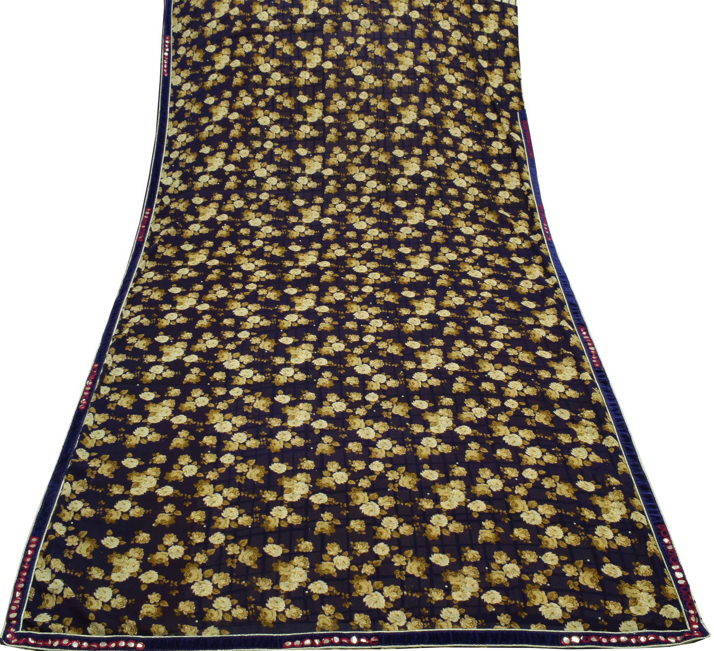 Sushila Vintage Purple Scrap Saree Blend Georgette Printed Floral Sari Fabric