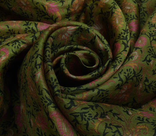 Sushila Vintage Green Scrap Saree 100% Pure Silk Printed Floral Sari Fabric