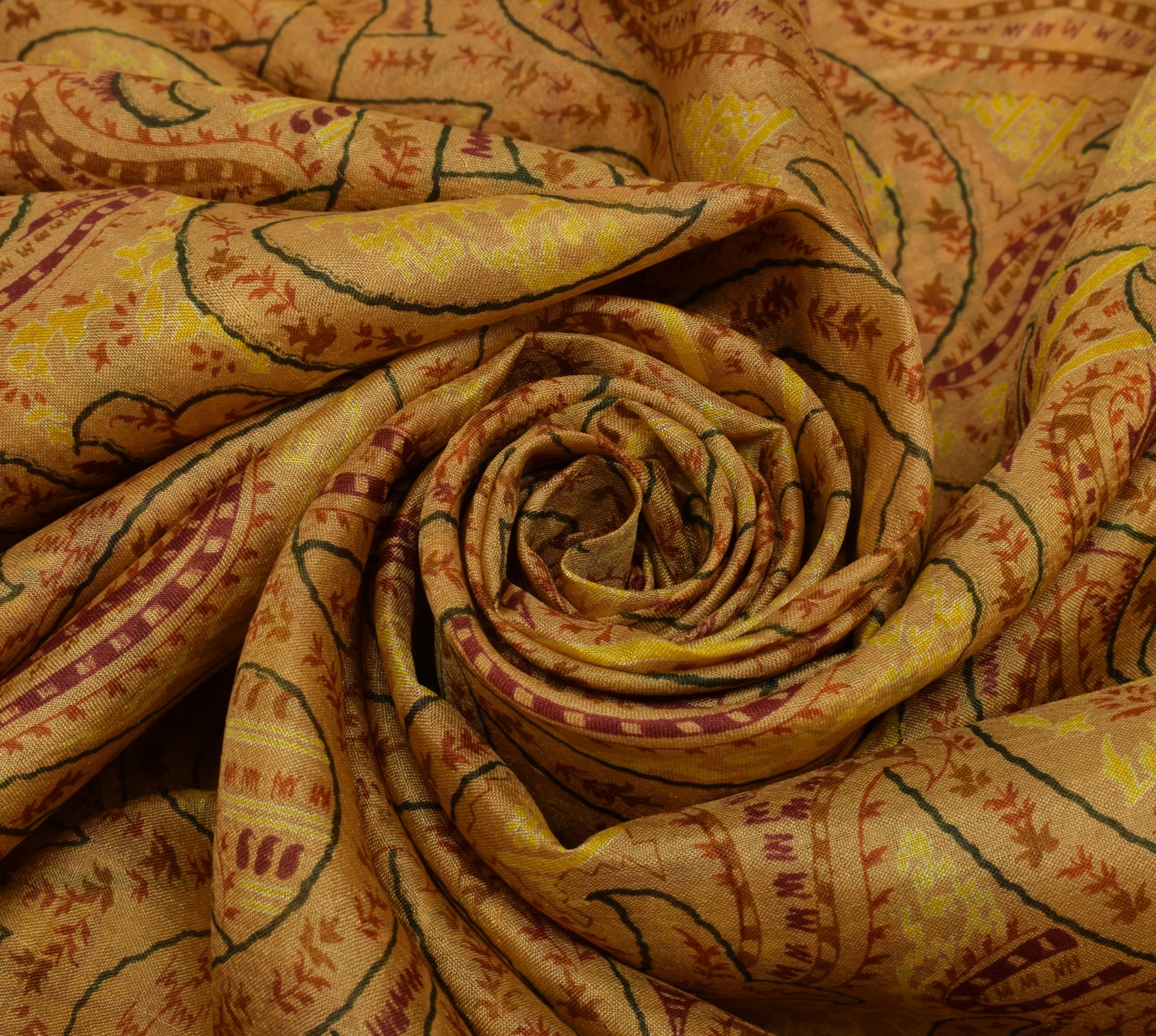 Sushila Vintage Orange Scrap Saree 100% Pure Silk Printed Floral Sari Fabric