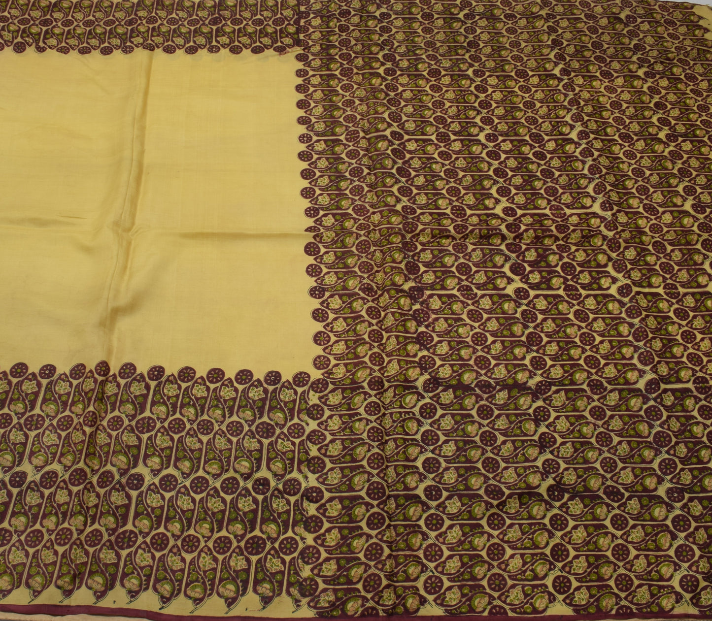 Sushila Vintage Indian Scrap Saree 100% Pure Silk Printed 5 Yard Sari Fabric