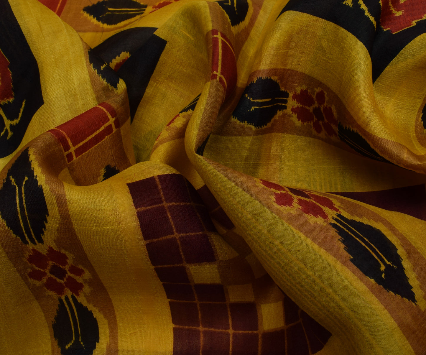 Sushila Vintage Mustard Scrap Saree 100% Pure Silk Printed 5 Yard Sari Fabric