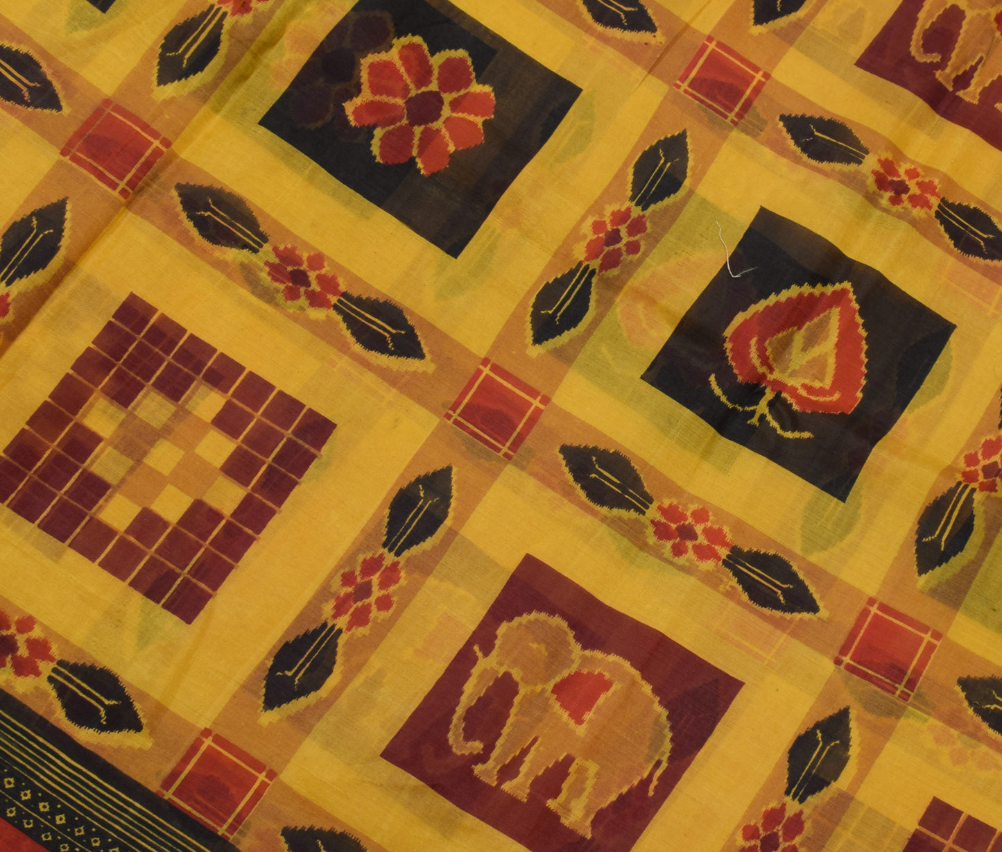 Sushila Vintage Mustard Scrap Saree 100% Pure Silk Printed 5 Yard Sari Fabric