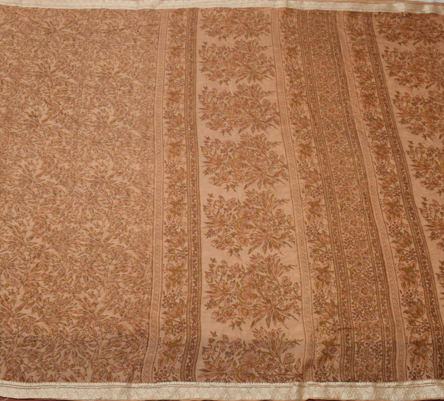 Sushila Vintage Brown Scrap Saree 100% Pure Silk Printed Floral Sari Fabric