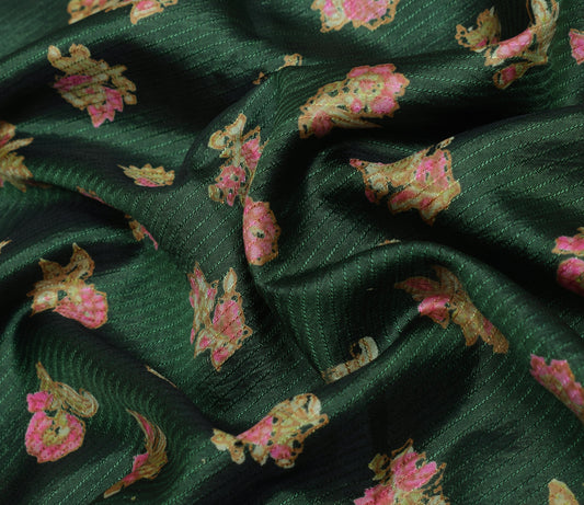 Sushila Vintage Green Scrap Saree 100% Pure Silk Printed Floral Soft Sari Fabric