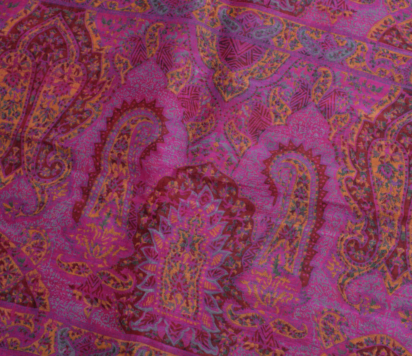 Sushila Vintage Dark Pink Scrap Saree 100% Pure Silk Printed Paisley Sari  Fabric