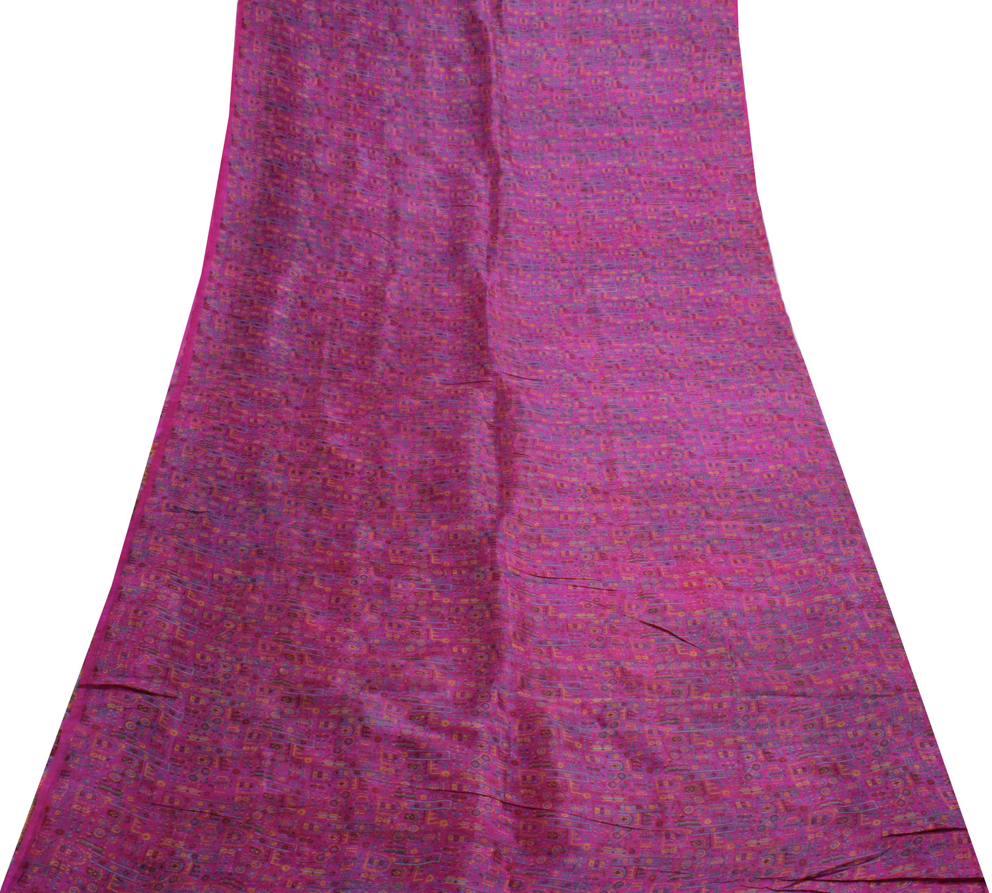 Sushila Vintage Dark Pink Scrap Saree 100% Pure Silk Printed floral Sari  Fabric