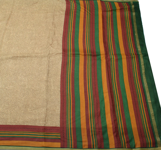 Sushila Vintage Brown Scrap Saree 100% Pure Silk Printed Paisley Sari Fabric