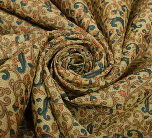 Sushila Vintage Brown Scrap Saree 100% Pure Cotton Printed Paisley Sari Fabric