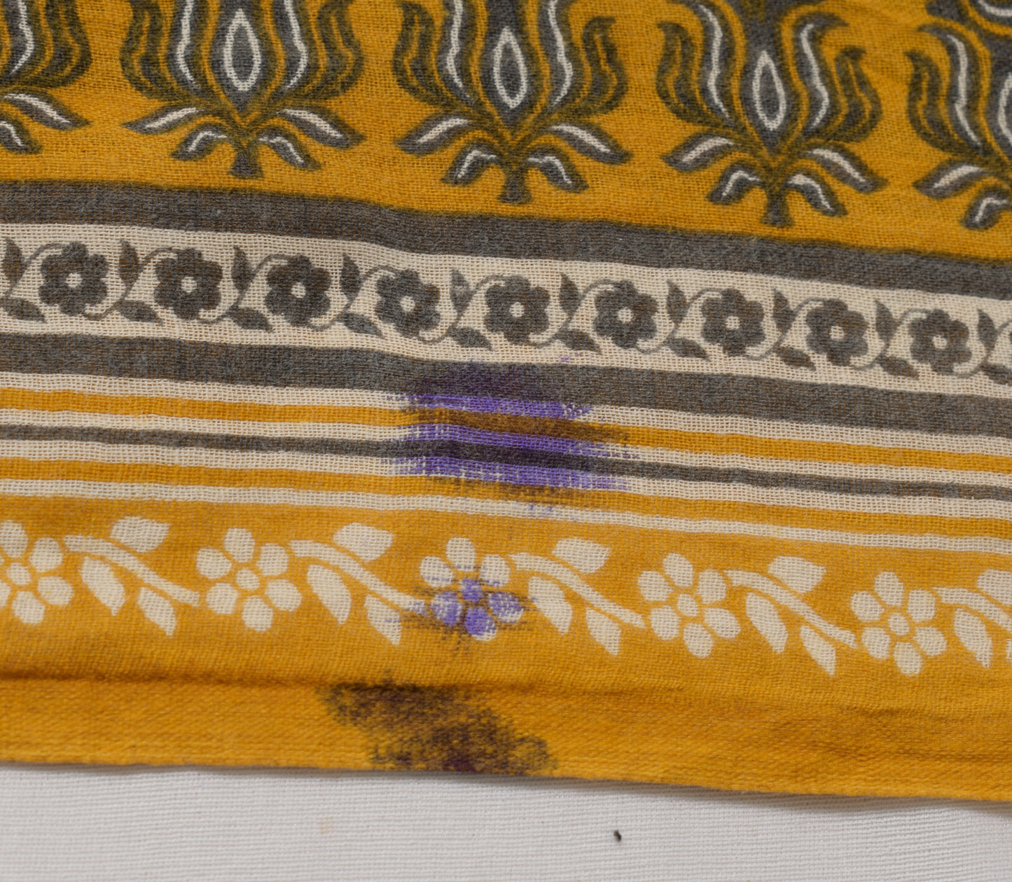 Sushila Vintage Mustard Scrap Saree 100% Pure Cotton Printed Floral Sari Fabric