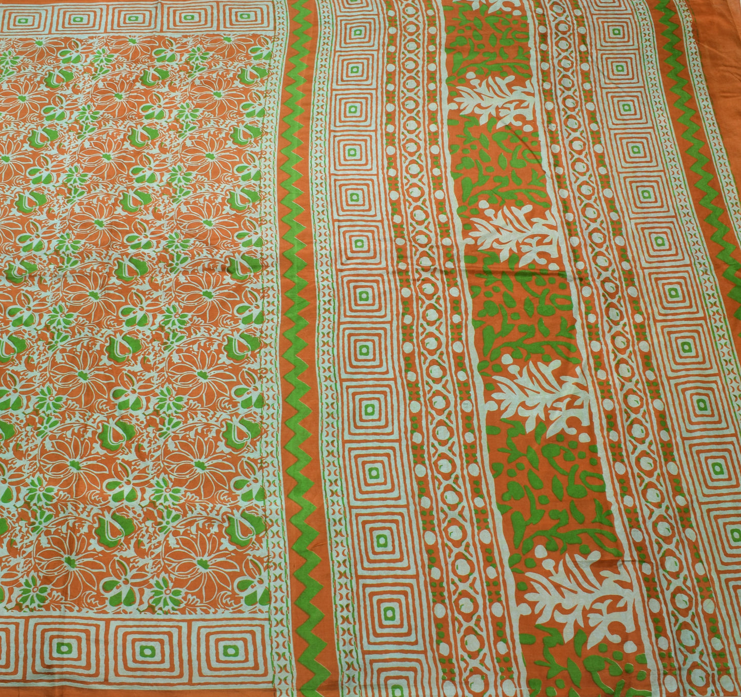 Sushila Vintage Rust Scrap Saree 100% Pure Silk Printed Floral Craft Sari Fabric