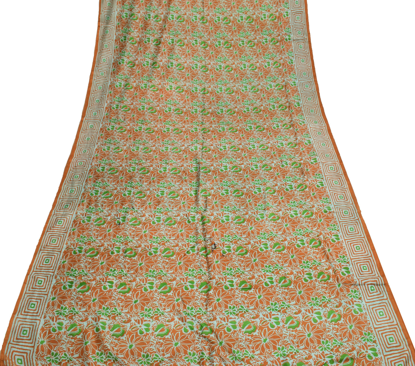 Sushila Vintage Rust Scrap Saree 100% Pure Silk Printed Floral Craft Sari Fabric