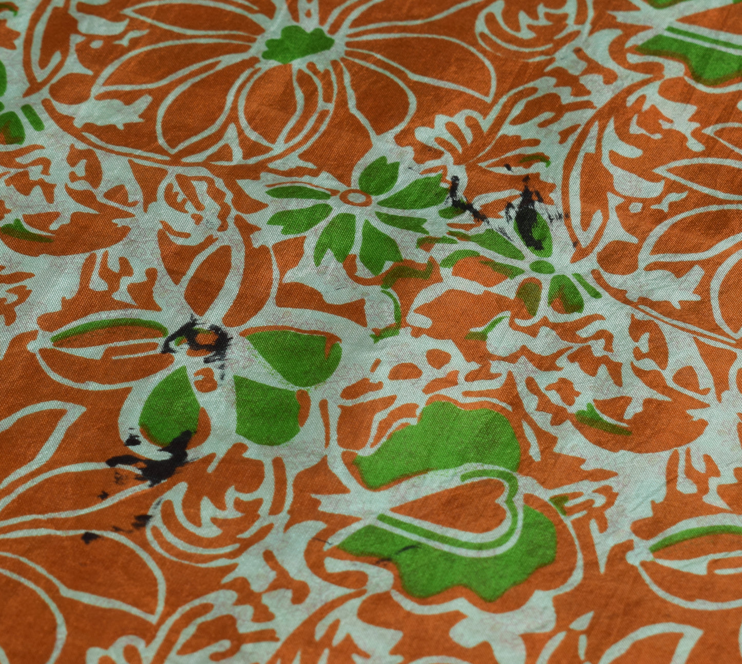 Sushila Vintage Rust Scrap Saree 100% Pure Silk Printed Floral Craft Sari Fabric