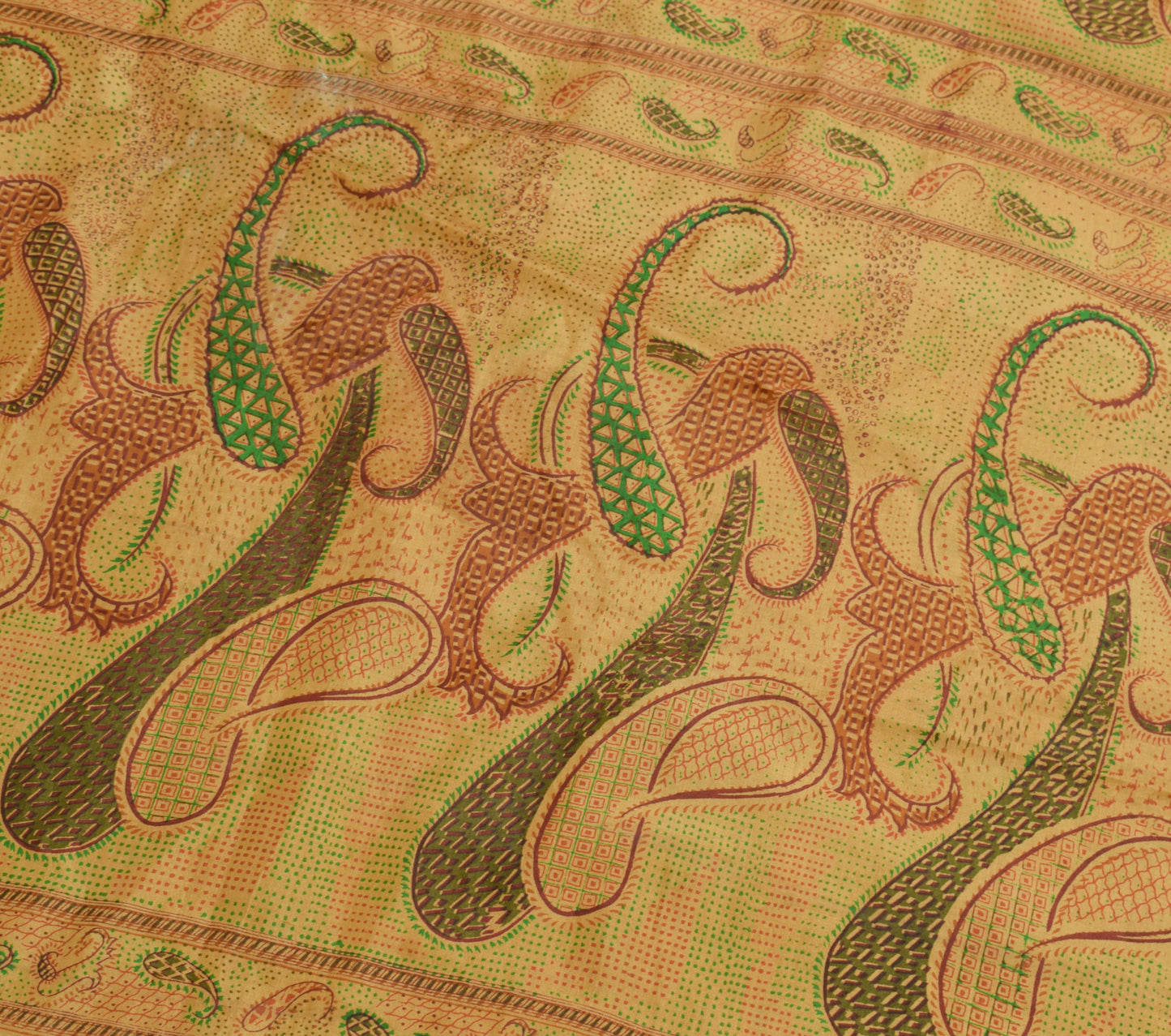 Sushila Vintage Brown Scrap Saree 100% Pure Silk Printed Paisley 5YD Sari Fabric