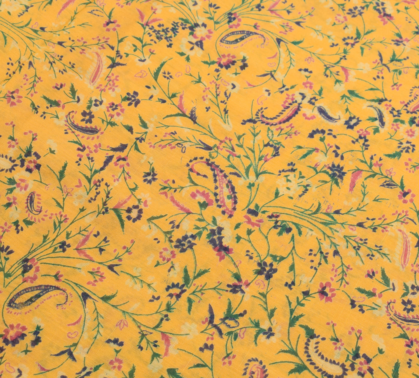 Sushila Vintage Yellow Scrap Saree 100% Pure Cotton Printed Floral Sari Fabric