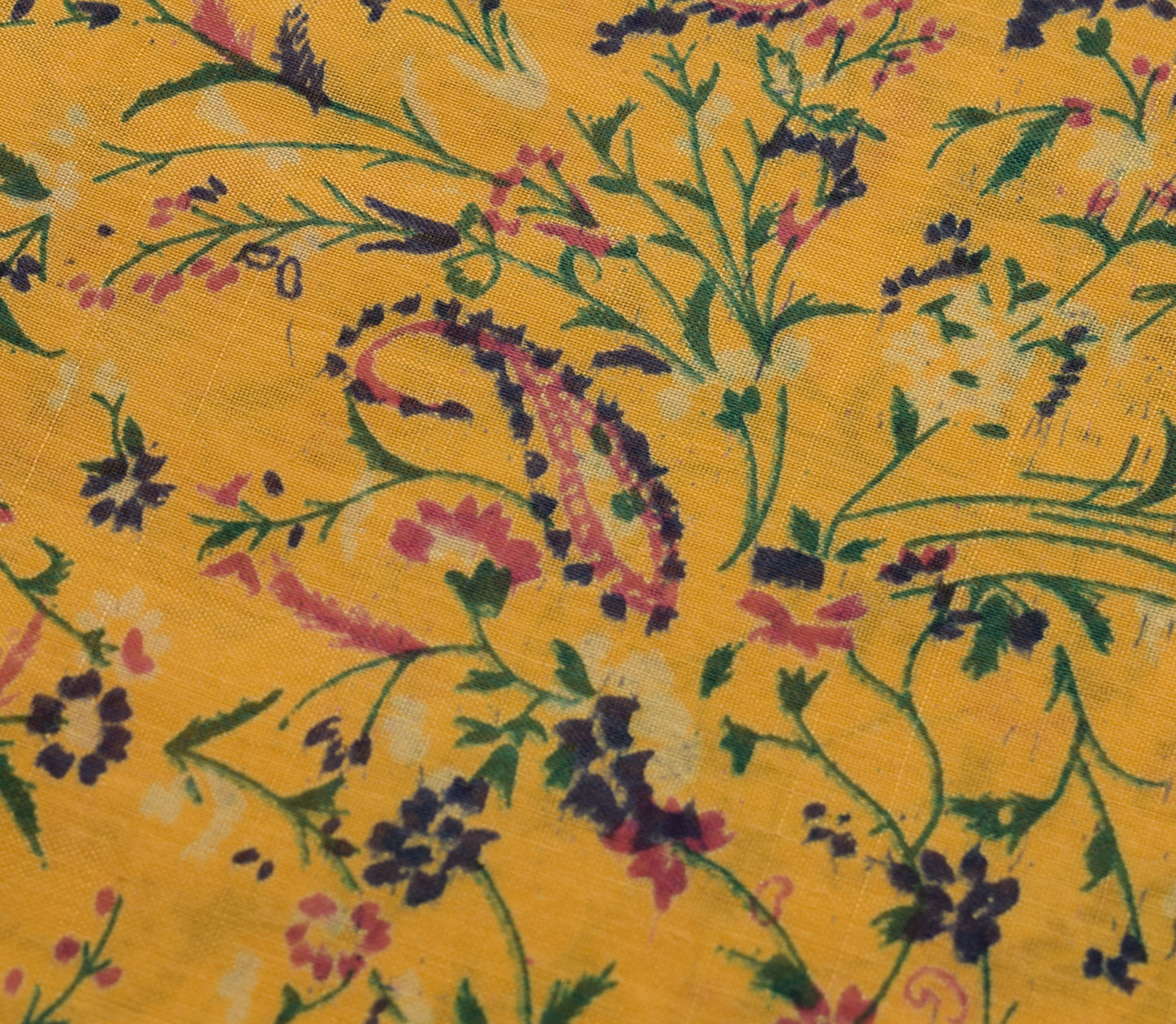 Sushila Vintage Yellow Scrap Saree 100% Pure Cotton Printed Floral Sari Fabric