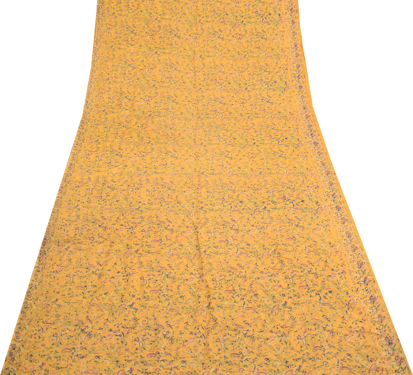 Sushila Vintage Yellow Scrap Saree 100% Pure Cotton Printed Floral Sari Fabric