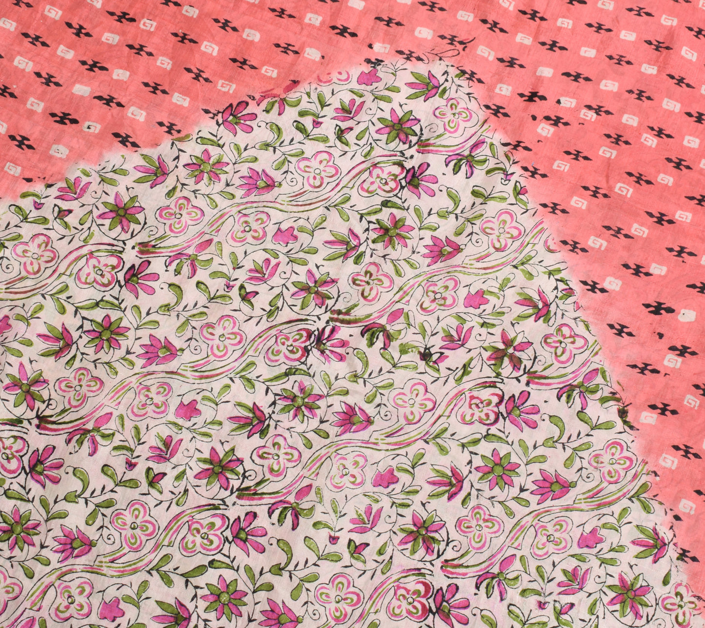 Sushila Vintage Pink Scrap Saree 100% Pure Silk Printed Floral Sari Craft Fabric