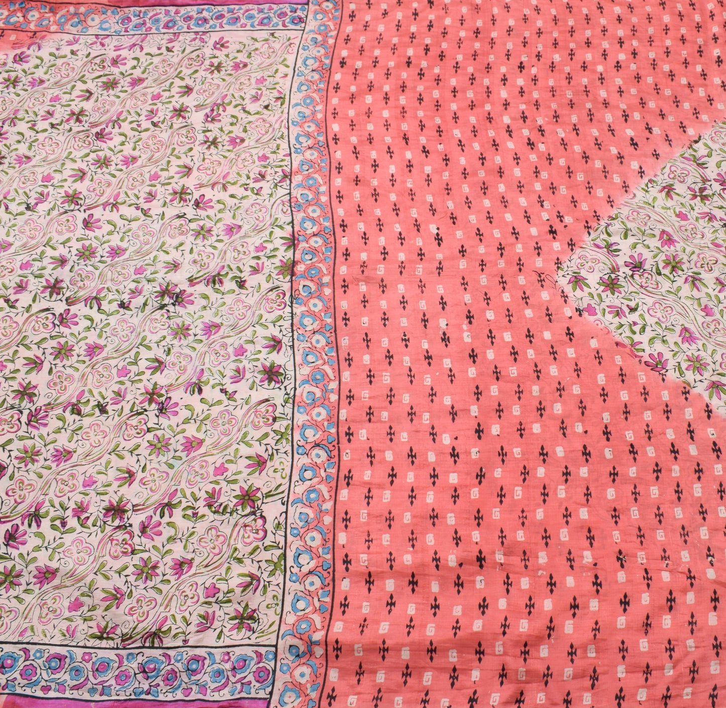 Sushila Vintage Pink Scrap Saree 100% Pure Silk Printed Floral Sari Craft Fabric