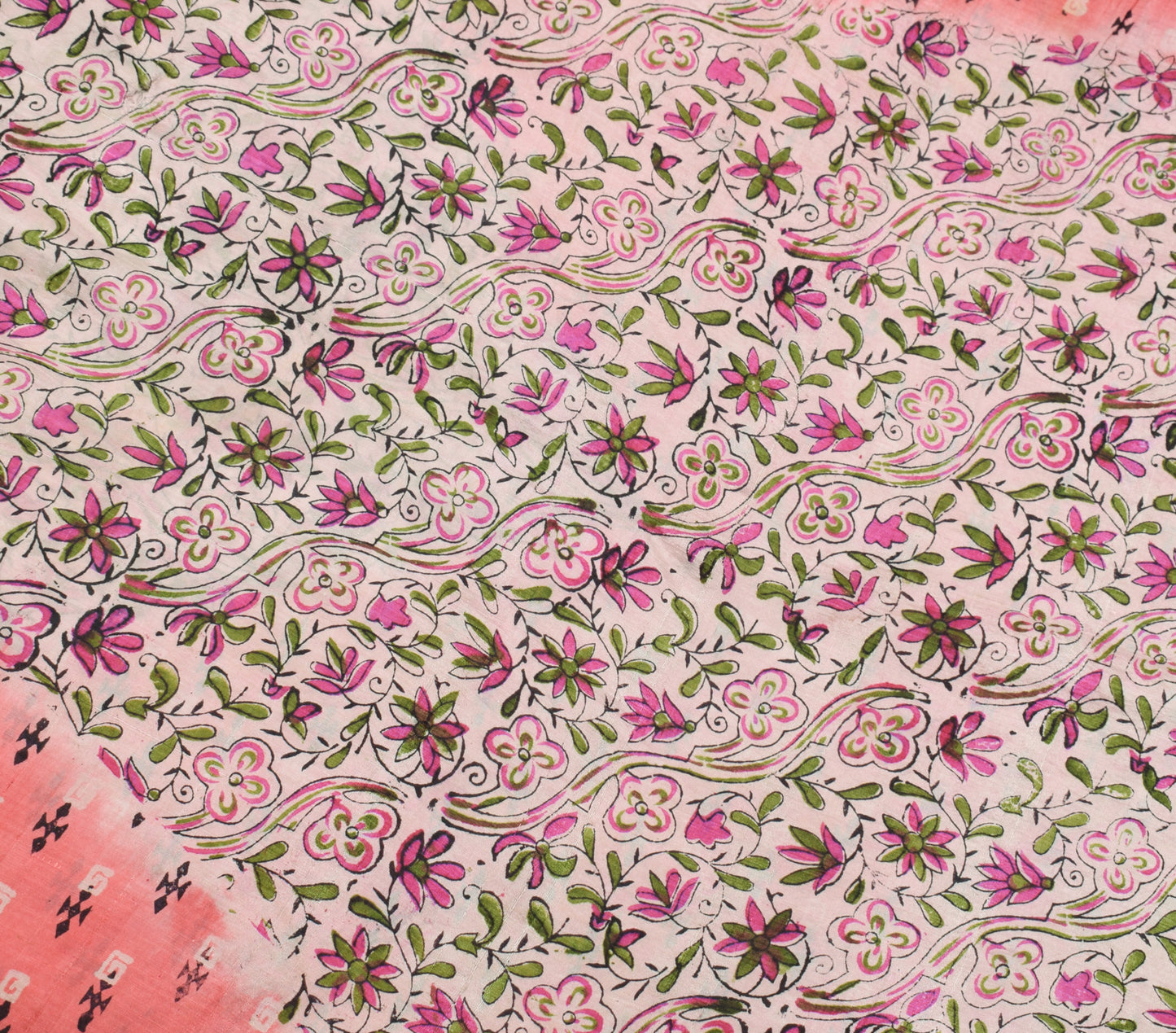 Sushila Vintage Pink Scrap Saree 100% Pure Silk Printed Floral Sari Craft Fabric