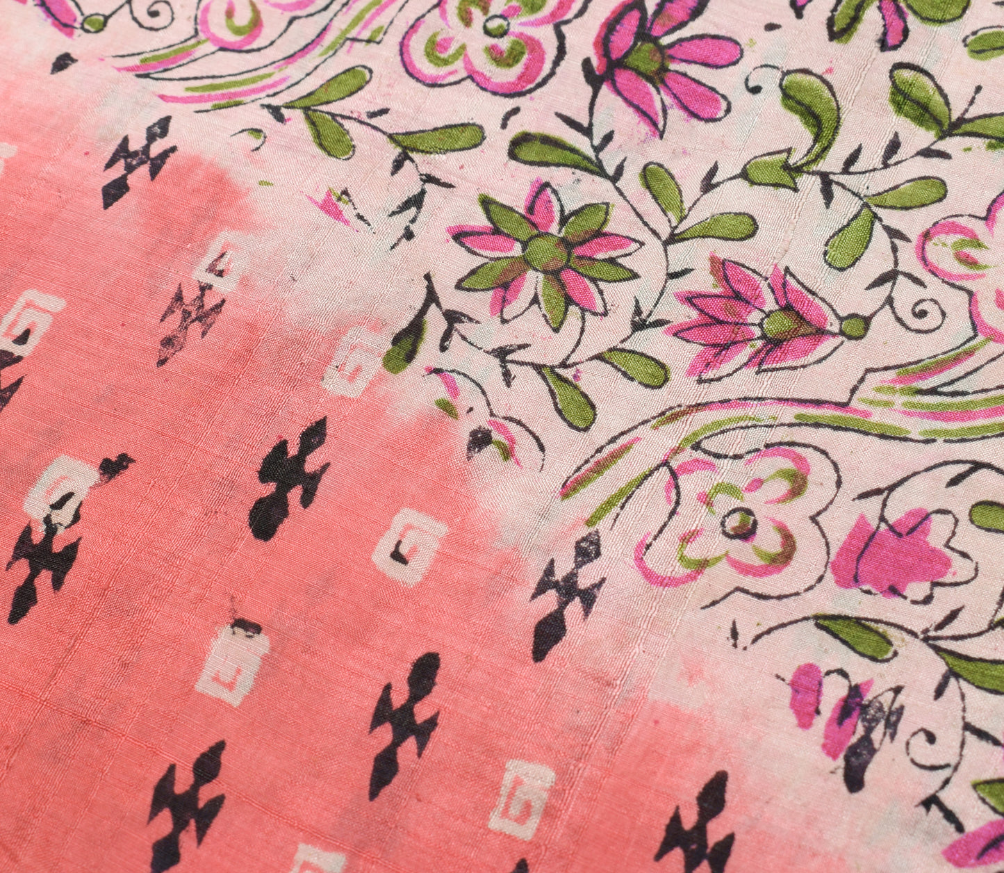 Sushila Vintage Pink Scrap Saree 100% Pure Silk Printed Floral Sari Craft Fabric