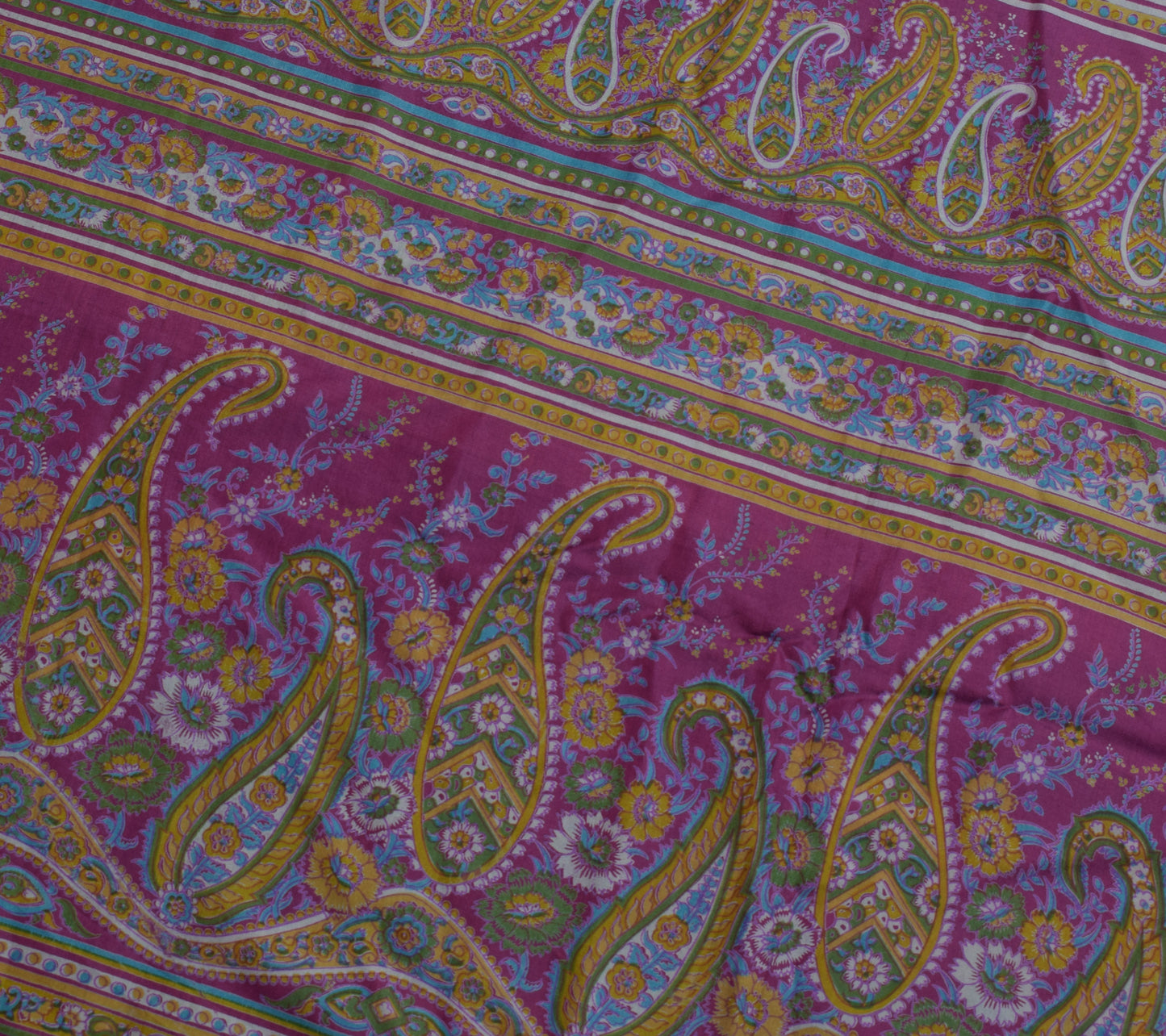 Sushila Vintage Scrap Saree 100%Pure Silk Printed Paisley Sari Soft Craft Fabric