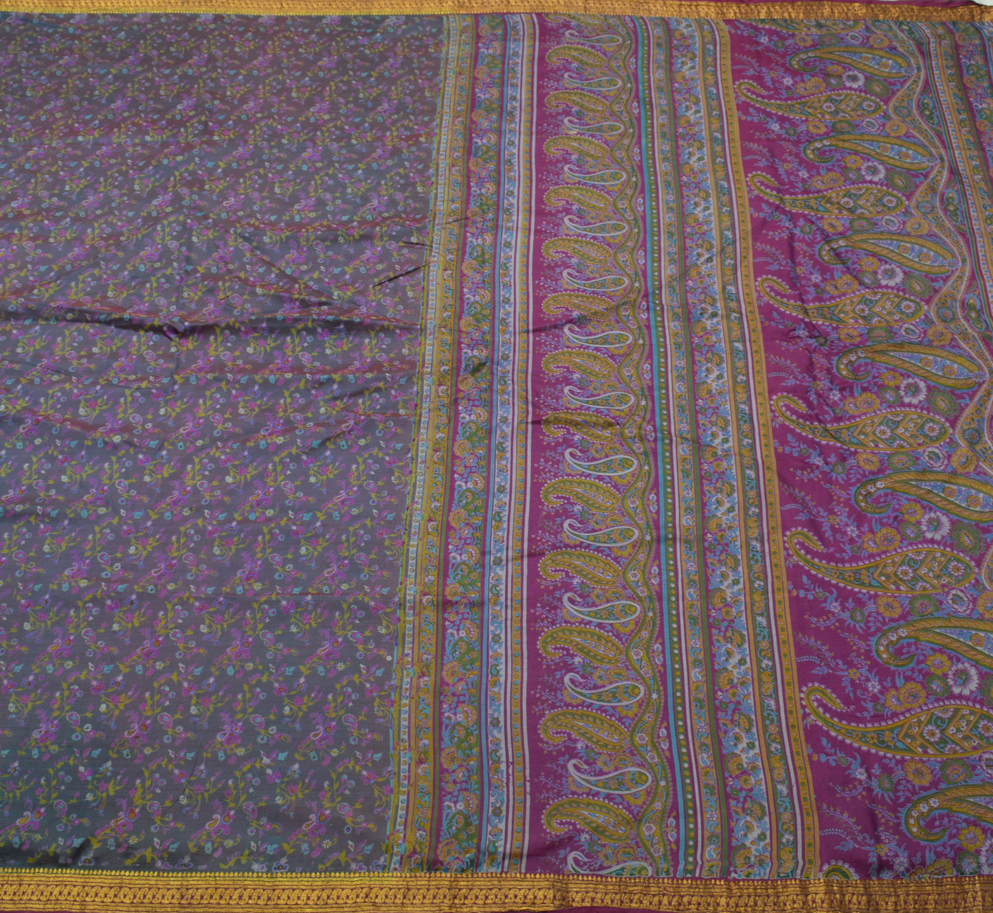 Sushila Vintage Scrap Saree 100%Pure Silk Printed Paisley Sari Soft Craft Fabric