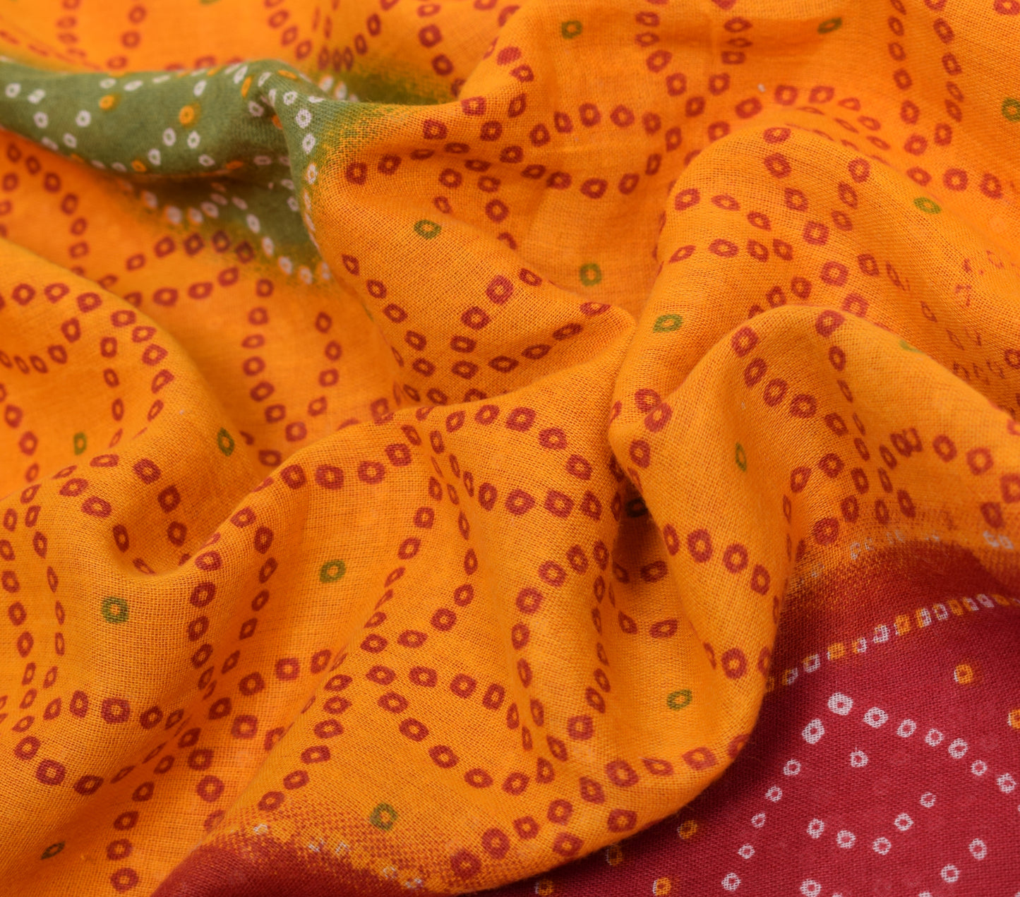 Sushila Vintage Yellow Scrap Saree 100% Pure Cotton Bandhani Printed Sari Fabric