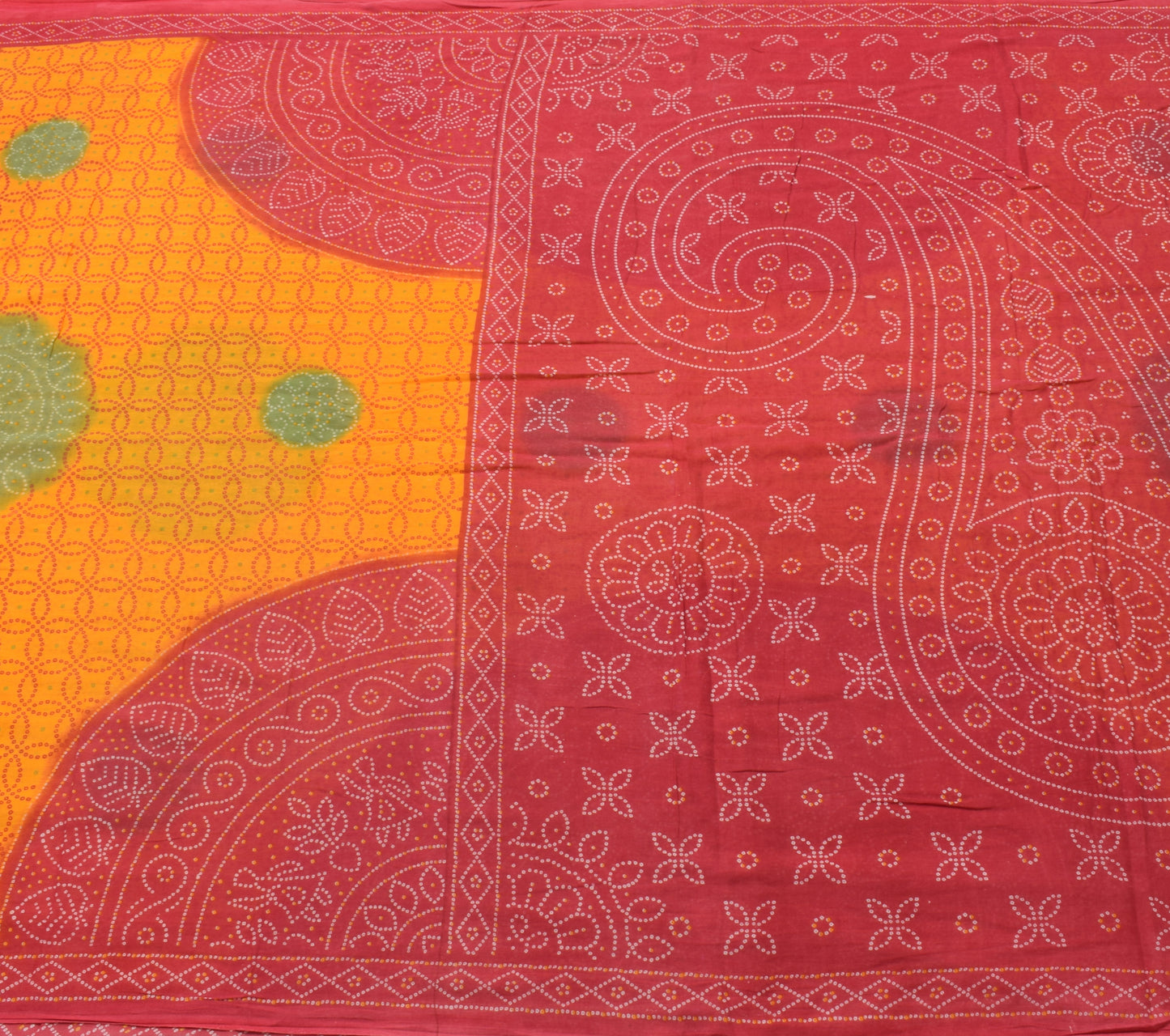 Sushila Vintage Yellow Scrap Saree 100% Pure Cotton Bandhani Printed Sari Fabric