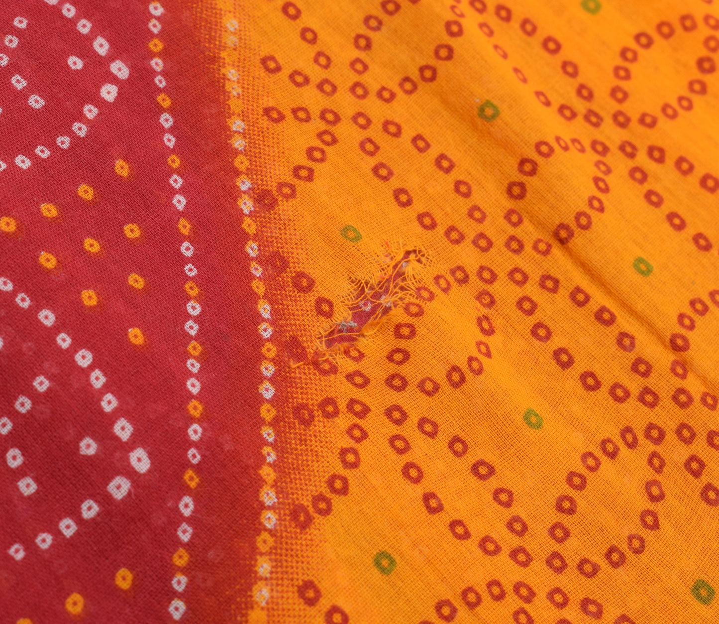 Sushila Vintage Yellow Scrap Saree 100% Pure Cotton Bandhani Printed Sari Fabric