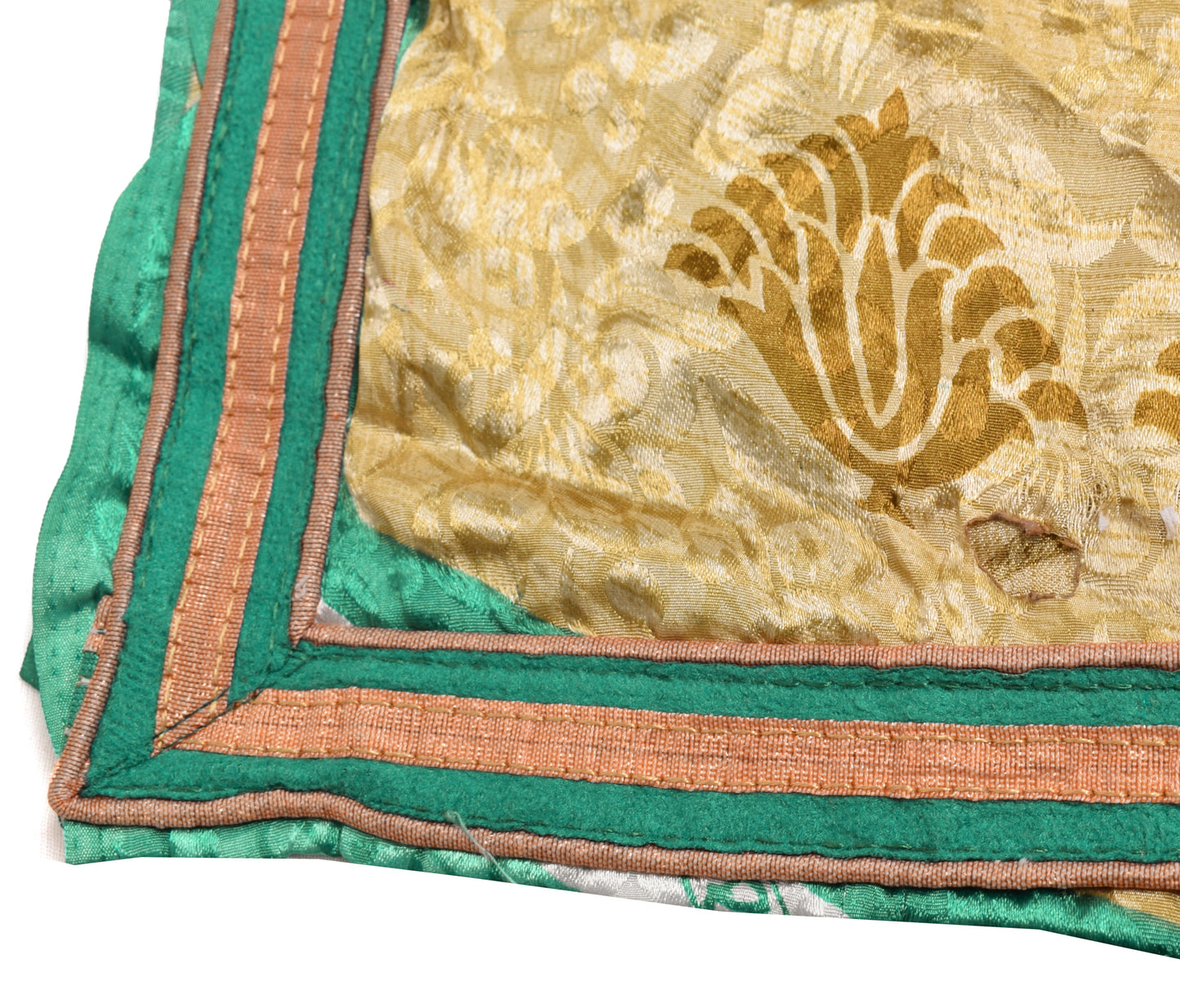 Sushila Vintage Green Scrap Saree Blend Crepe Silk Printed Floral Sari Fabric