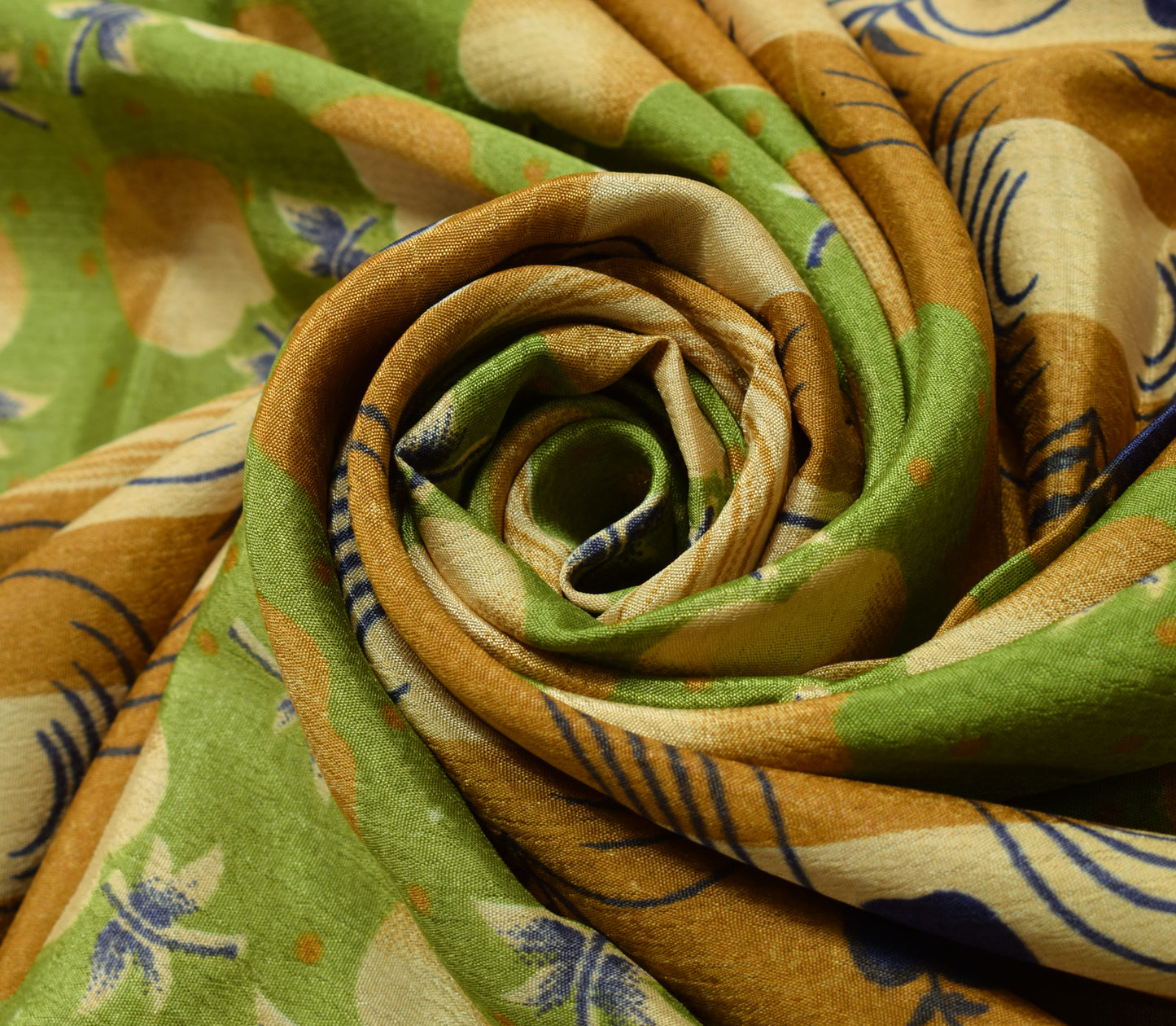 Sushila Vintage Green Scrap Saree Blend Silk Fruits Printed Sari Craft Fabric