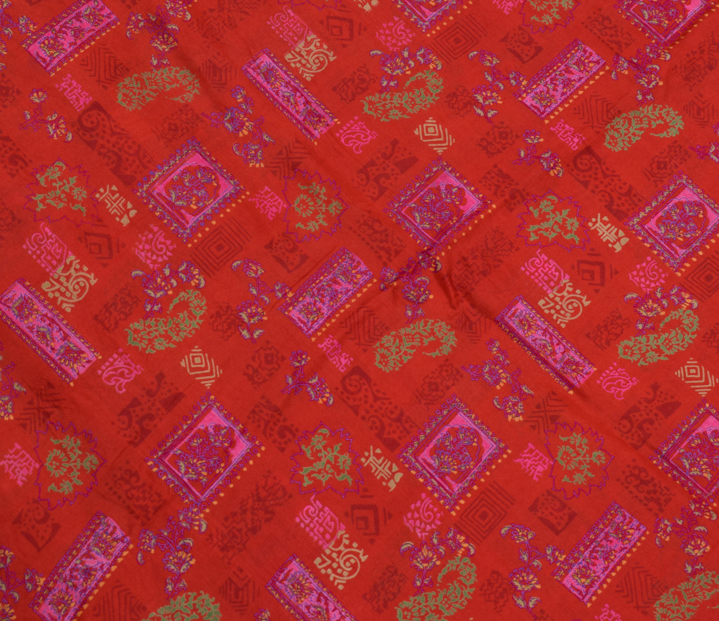 Sushila Vintage Red Scrap Saree 100% Pure Silk Printed Soft Sari Craft Fabric