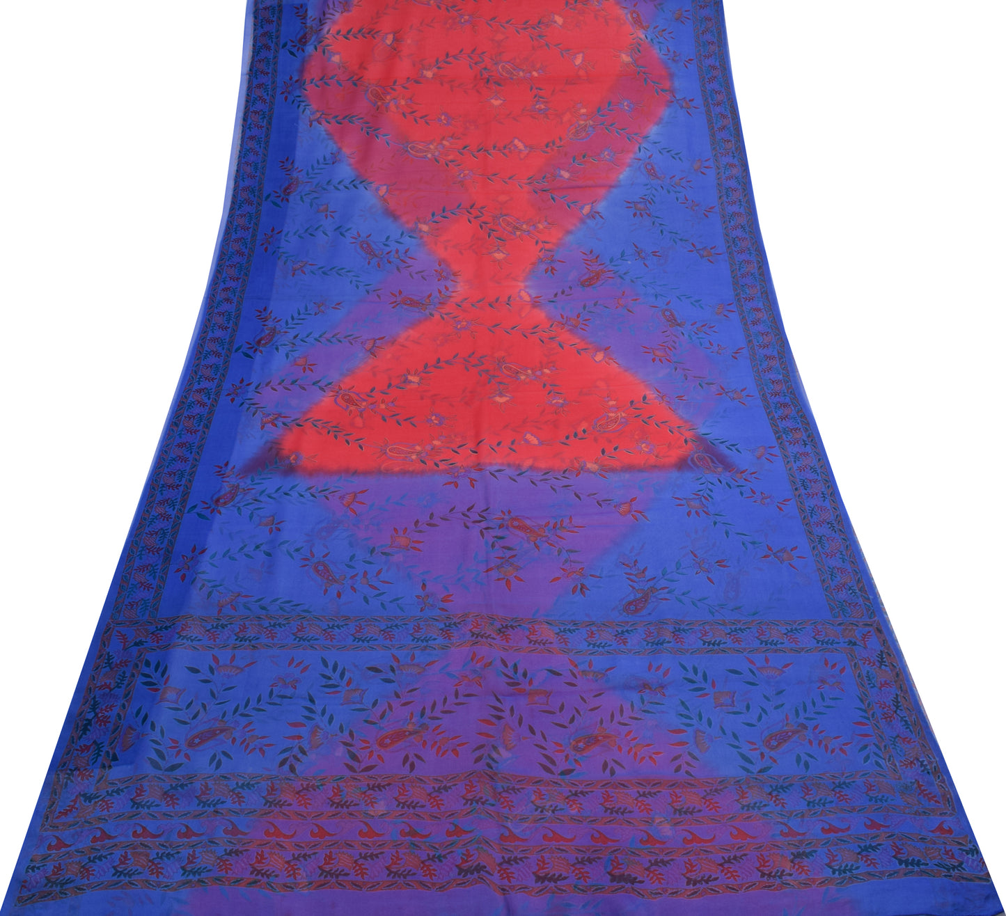 Sushila Vintage Blue Scrap Saree Pure Georgette Silk Printed Floral Sari Fabric