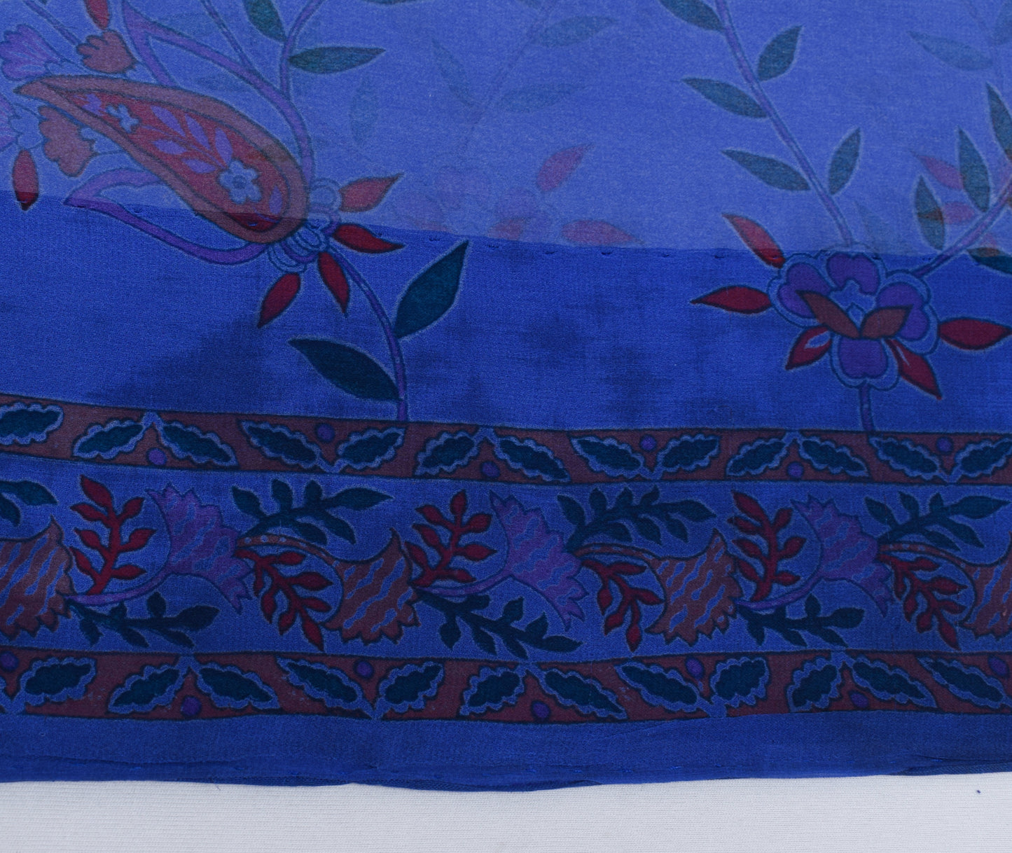 Sushila Vintage Blue Scrap Saree Pure Georgette Silk Printed Floral Sari Fabric